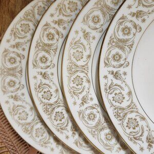 4- Noritake Raphael 8.25" Lunch Plates Gold Floral Scroll Luncheon, Salad 8 1/4"